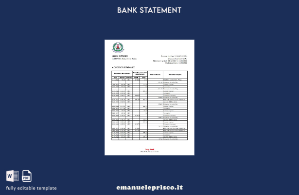 modello Excel di estratto conto bancario in avorio del Sud Sudan in stile verifi